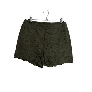 Anthropologie Shorts Womens 6 Olive Green Maeve Eyelet Floral Scalloped Hem
